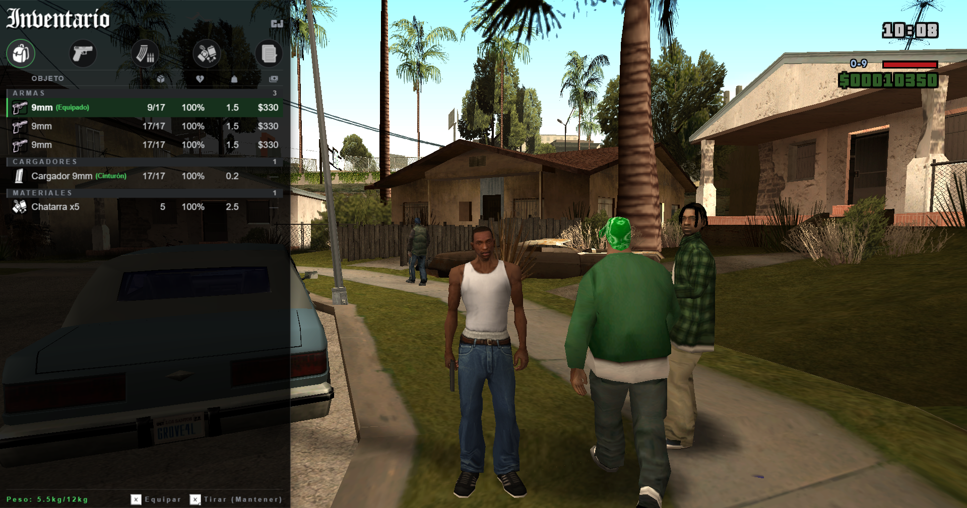 Captura de interfaz de SAWebUI - Sistema de inventario en GTA San Andreas