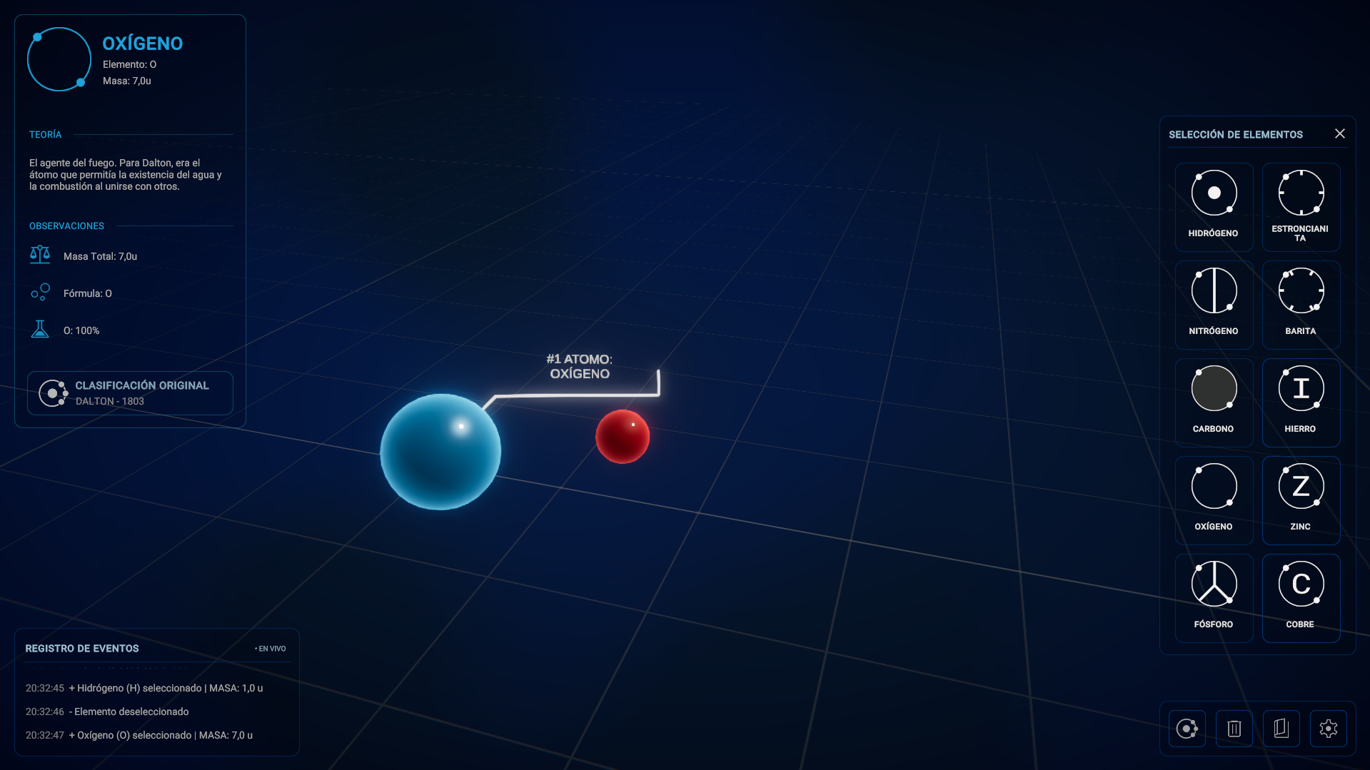 Captura de interfaz del simulador DALTON Visualizer