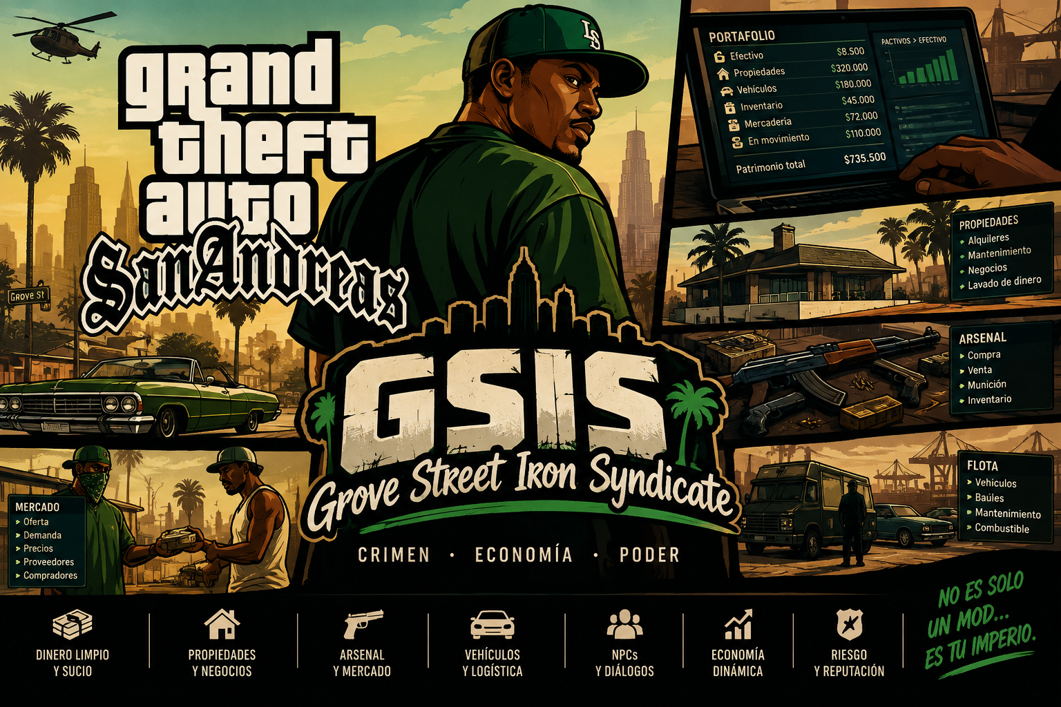 Concept art de Grove Street Iron Syndicate - Sistema de gestión de imperio criminal